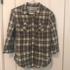 Plaid 3/4 Sleeve Snap up Shirt